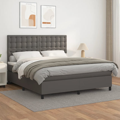 Box Spring Postel S Matrací Šedá Umělá Kůže Šedá