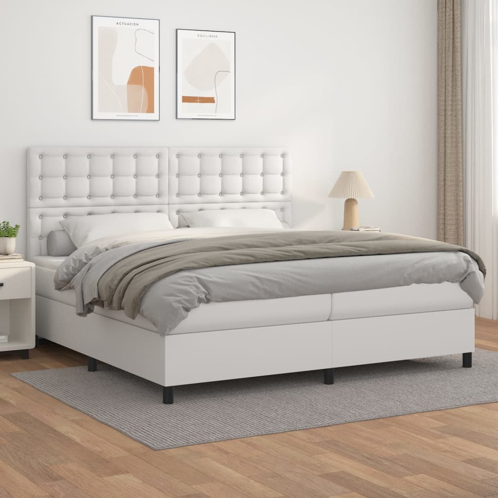 Box Spring Postel S Matrací Umělá Kůže Bílá