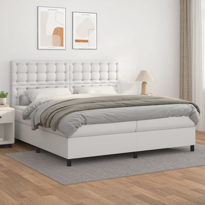 Box Spring Postel S Matrací Umělá Kůže Bílá