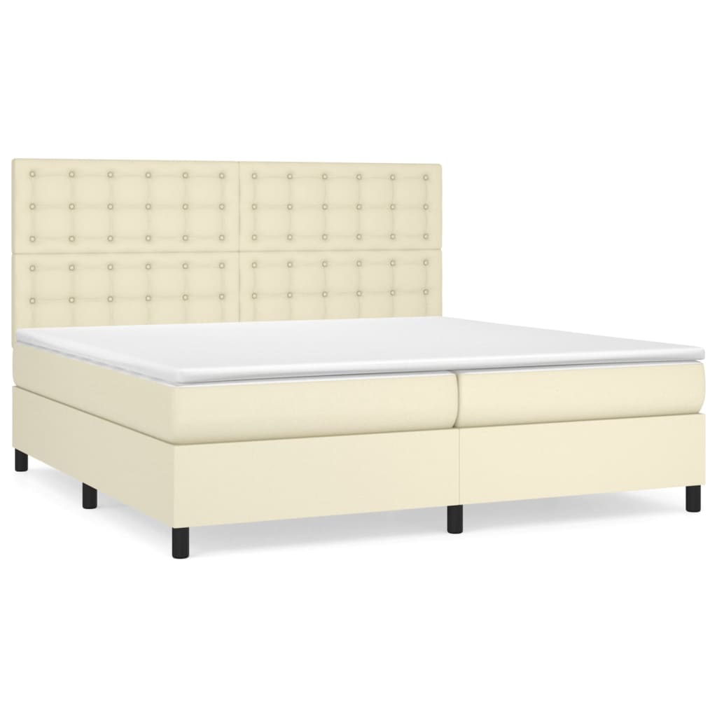 Box Spring Postel S Matrací Krémová 200X200 Cm Umělá Kůže