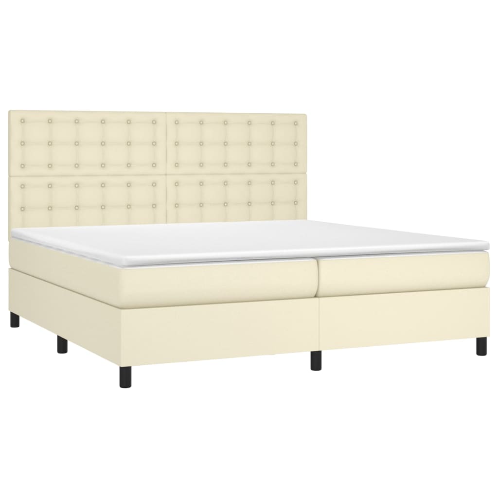 Box Spring Postel S Matrací Krémová 200X200 Cm Umělá Kůže
