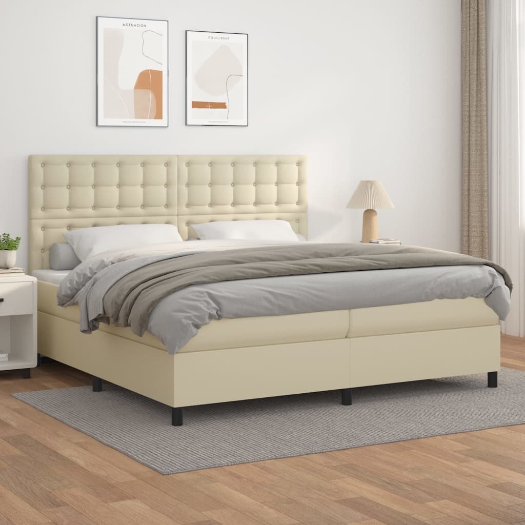 Box Spring Postel S Matrací Krémová 200X200 Cm Umělá Kůže