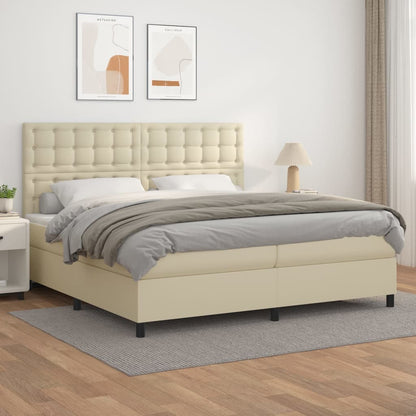 Box Spring Postel S Matrací Krémová 200X200 Cm Umělá Kůže