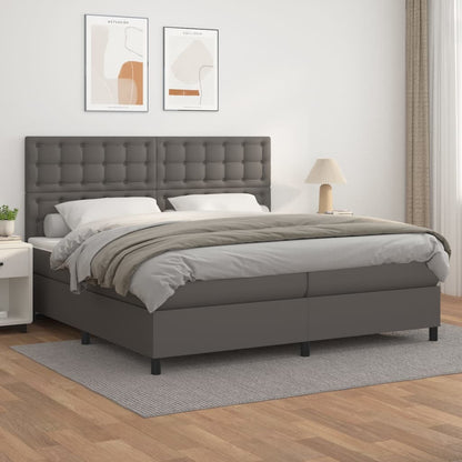 Box Spring Postel S Matrací Šedá Umělá Kůže Šedá