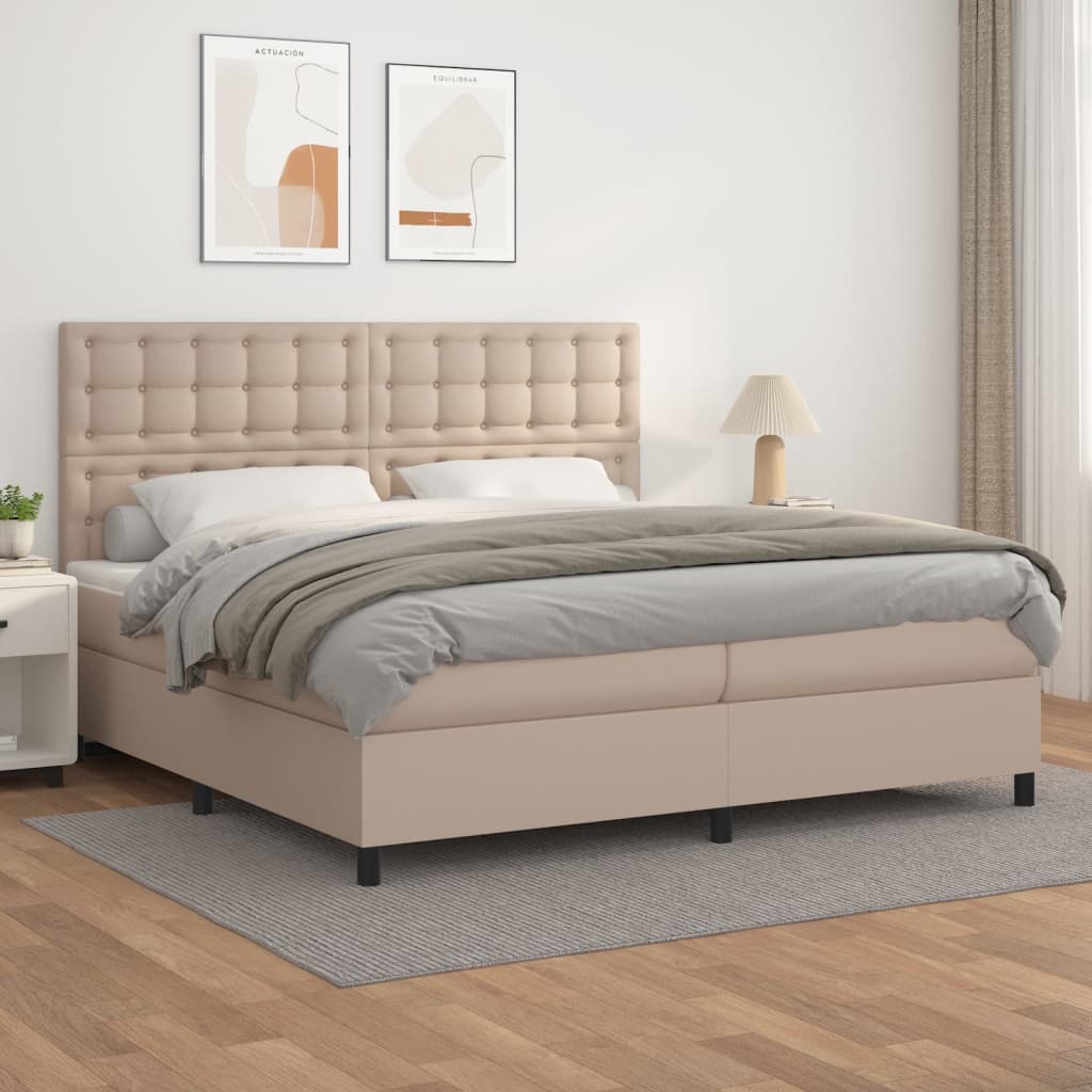 Box Spring Postel S Matrací Umělá Kůže Cappuccino