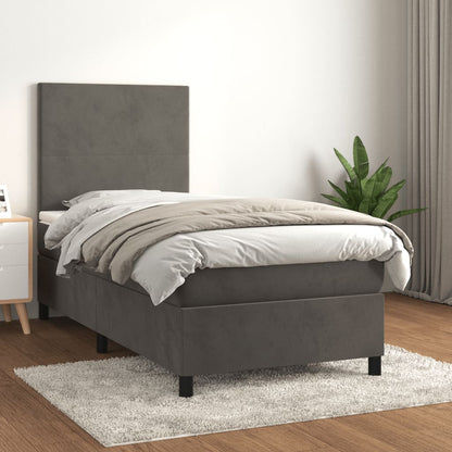 Box Spring Postel S Matrací Samet Tmavě Šedá