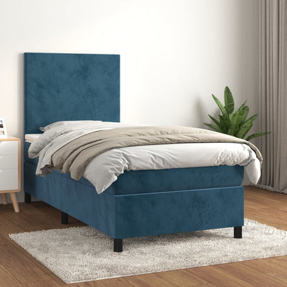 Box Spring Postel S Matrací Tmavě Modrá Samet Tmavě Moddrá