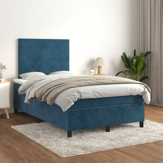 Box Spring Postel S Matrací Tmavě Modrá Samet Tmavě Moddrá