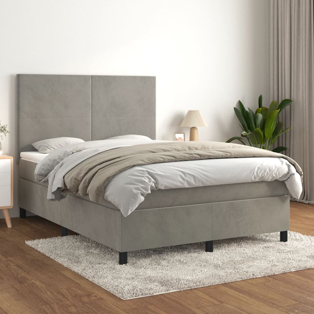 Box Spring Postel S Matrací Samet Světle Šedá