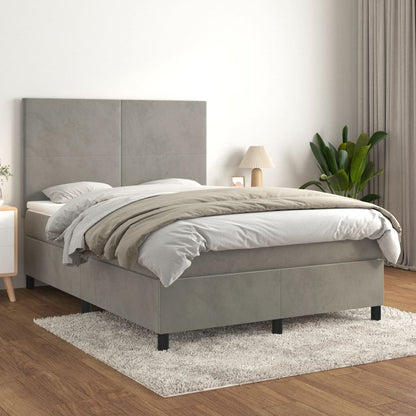 Box Spring Postel S Matrací Samet Světle Šedá