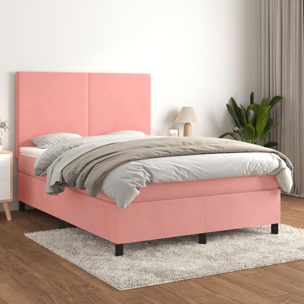 Box Spring Postel S Matrací Samet Růžová