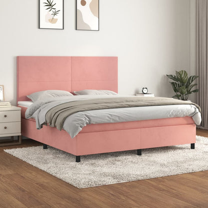 Box Spring Postel S Matrací Samet Růžová