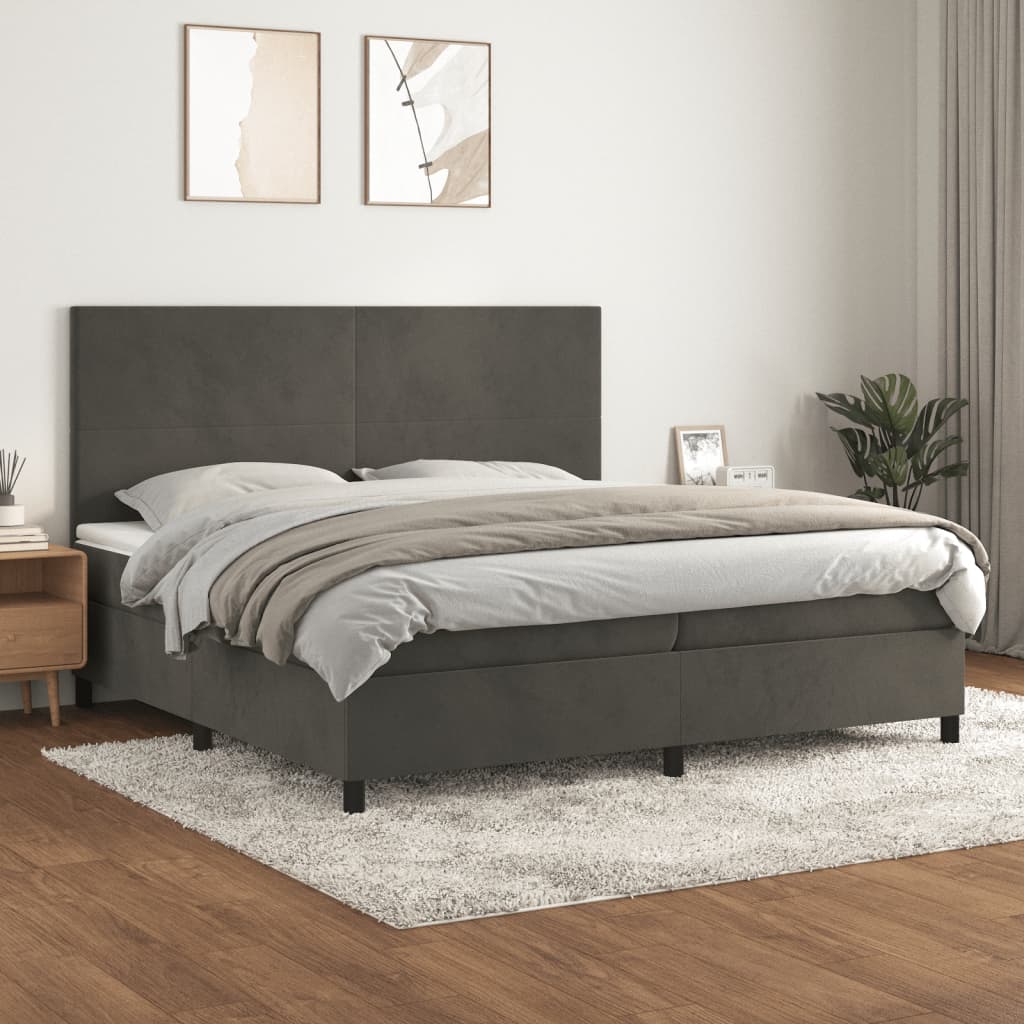 Box Spring Postel S Matrací Samet Tmavě Šedá