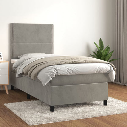 Box Spring Postel S Matrací Samet Světle Šedá
