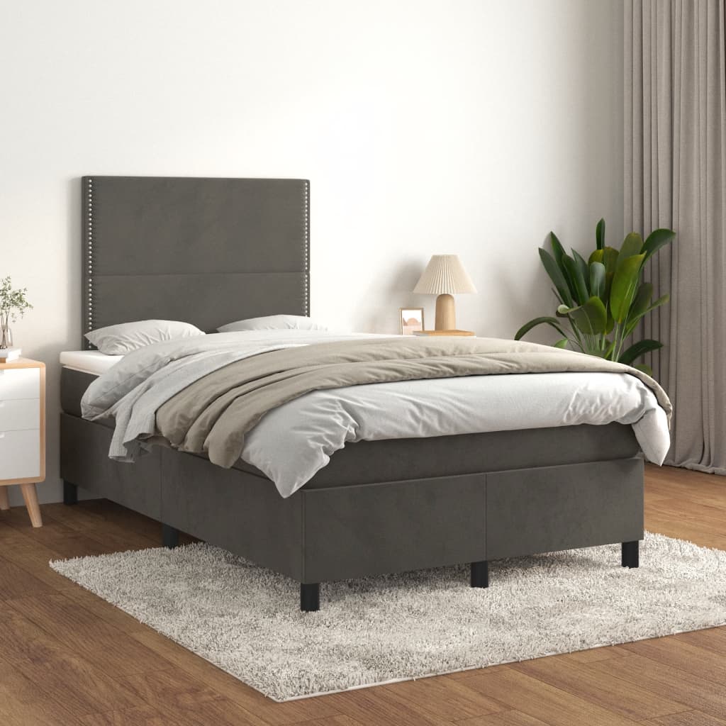 Box Spring Postel S Matrací Samet Tmavě Šedá