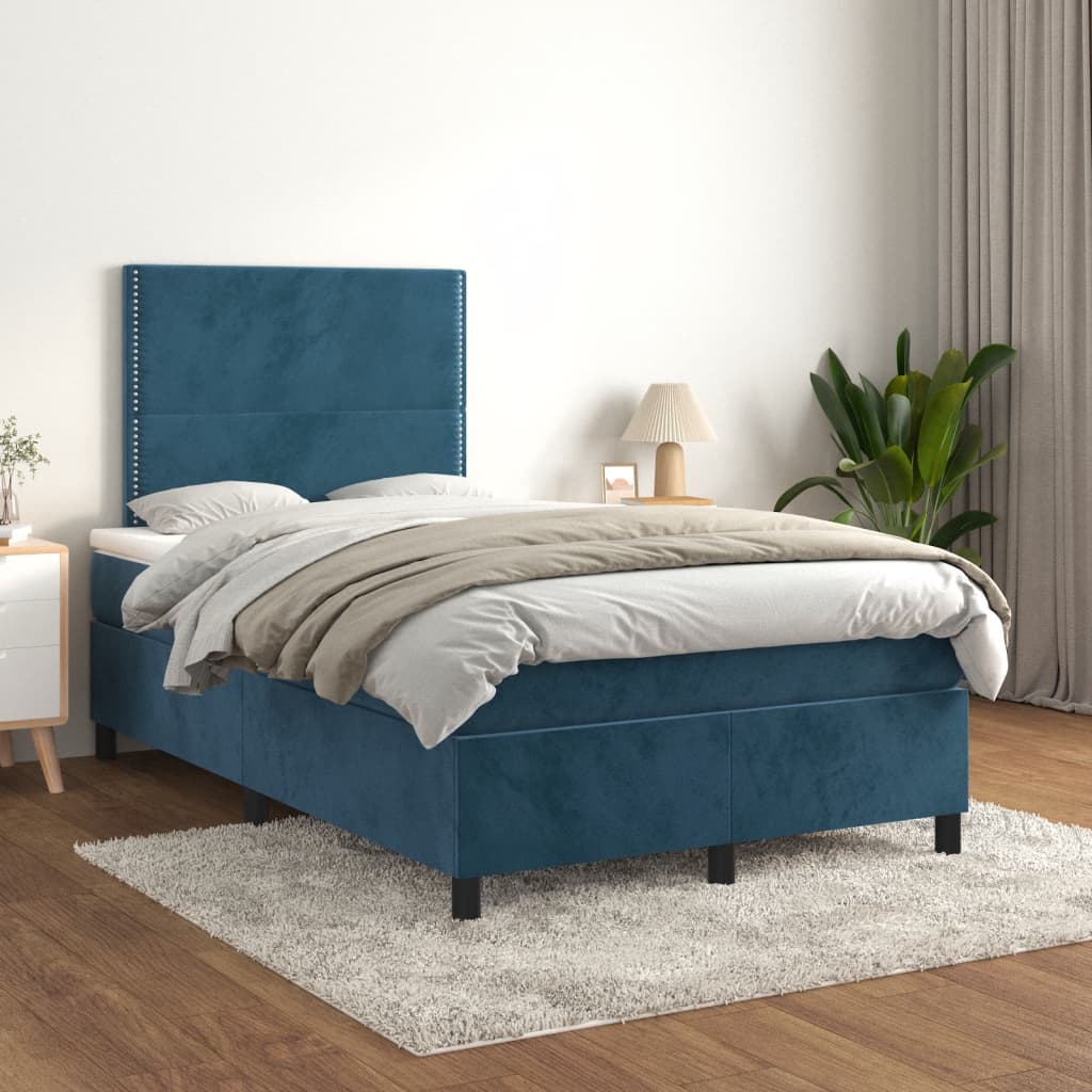 Box Spring Postel S Matrací Tmavě Modrá Samet Tmavě Moddrá