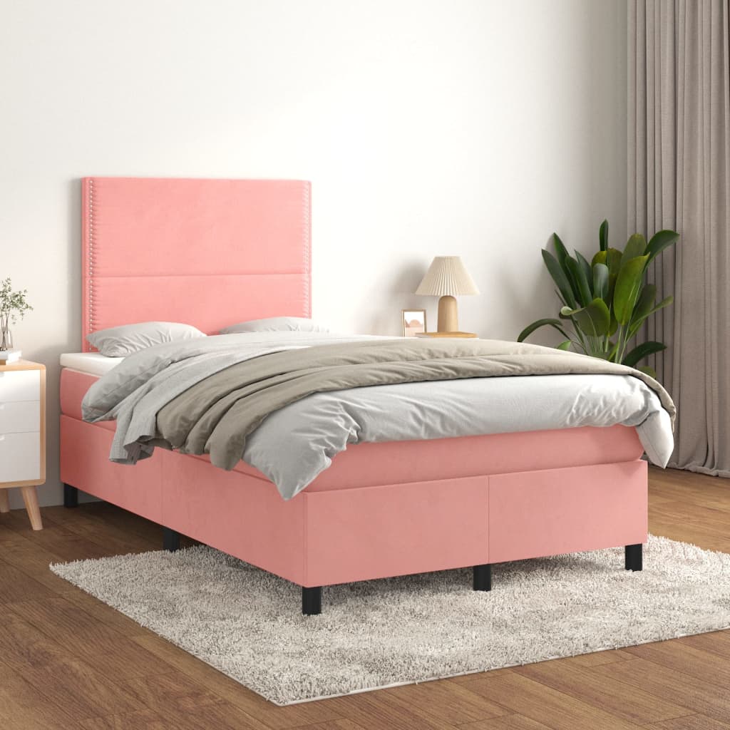 Box Spring Postel S Matrací Samet Růžová