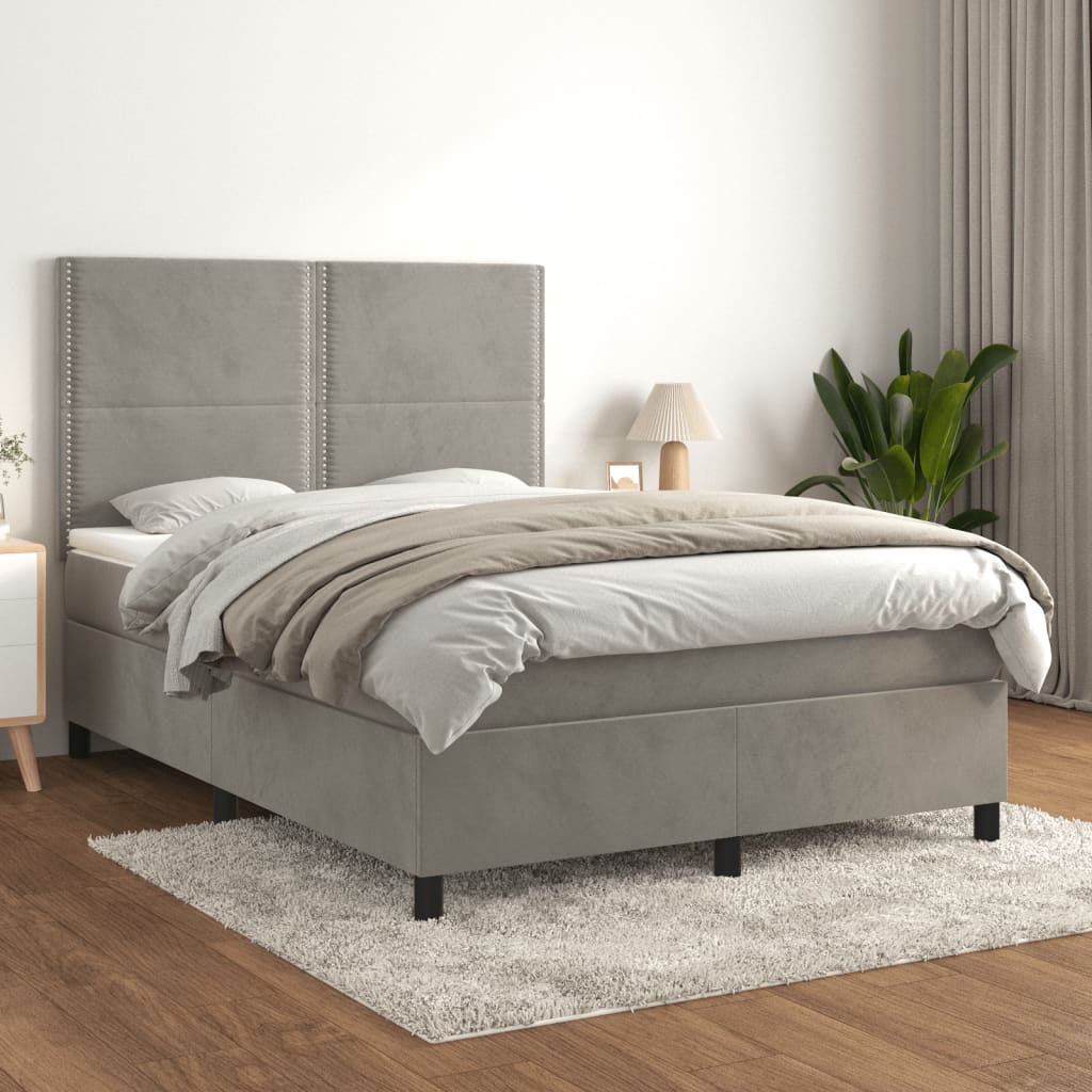 Box Spring Postel S Matrací Samet Světle Šedá
