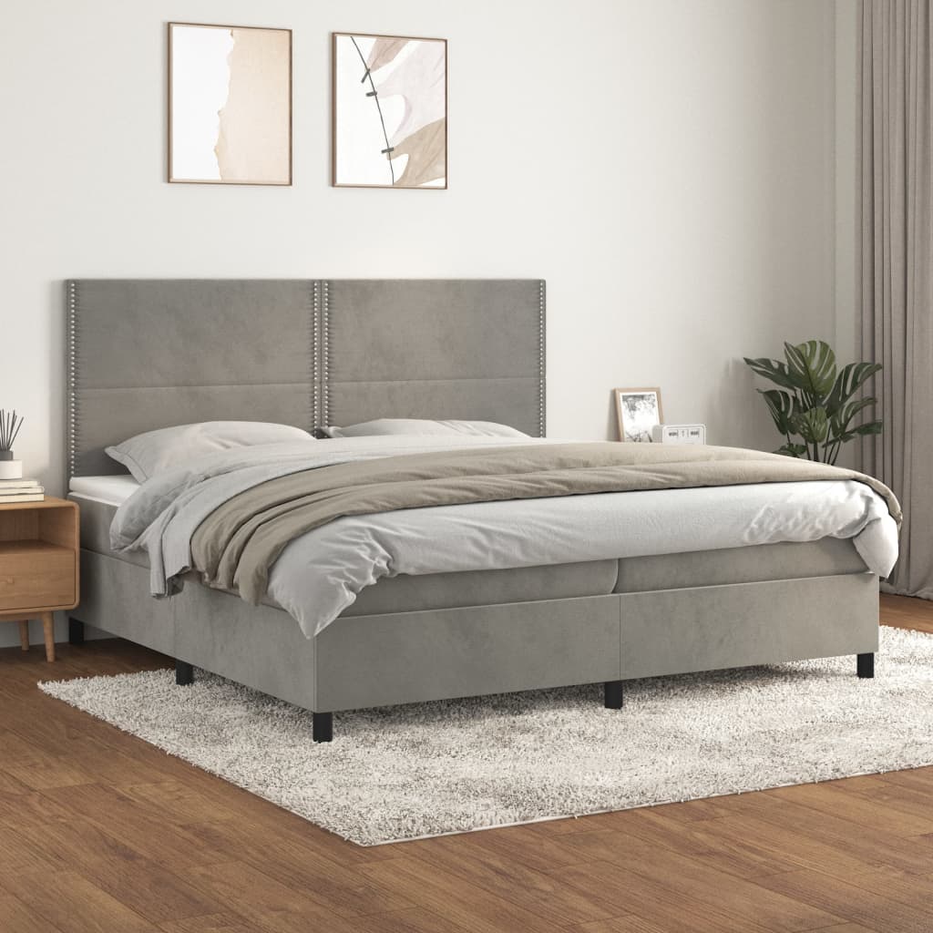 Box Spring Postel S Matrací Samet Světle Šedá