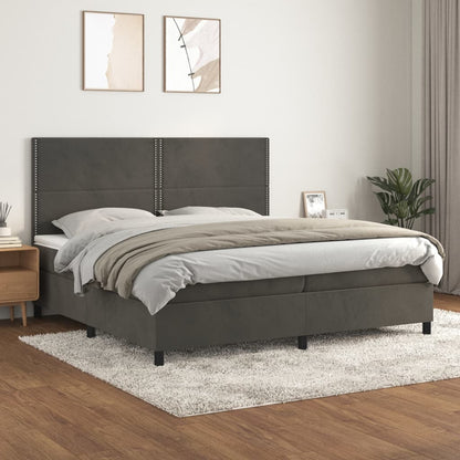 Box Spring Postel S Matrací Samet Tmavě Šedá