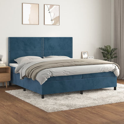 Box Spring Postel S Matrací Tmavě Modrá Samet Tmavě Moddrá