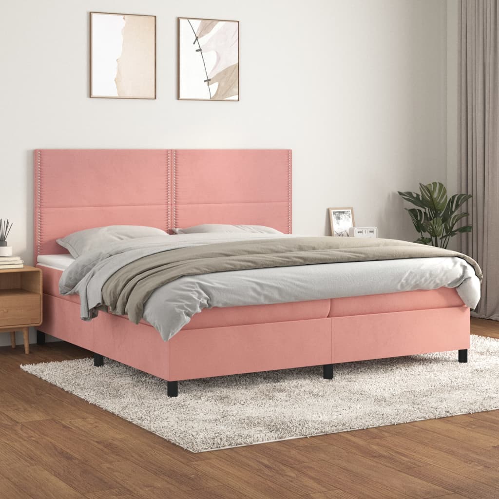 Box Spring Postel S Matrací Samet Růžová