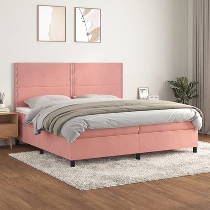 Box Spring Postel S Matrací Samet Růžová