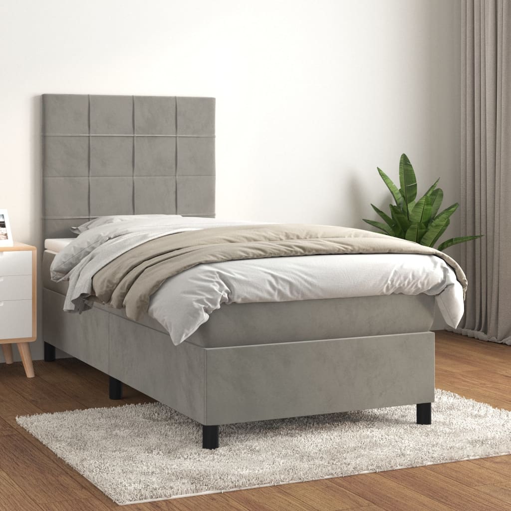 Box Spring Postel S Matrací Samet Světle Šedá