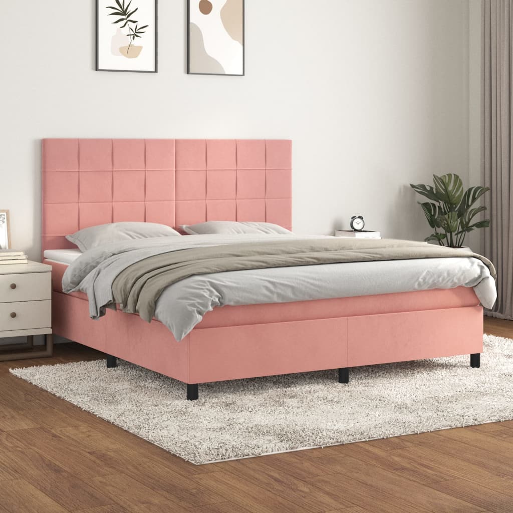 Box Spring Postel S Matrací Samet Růžová