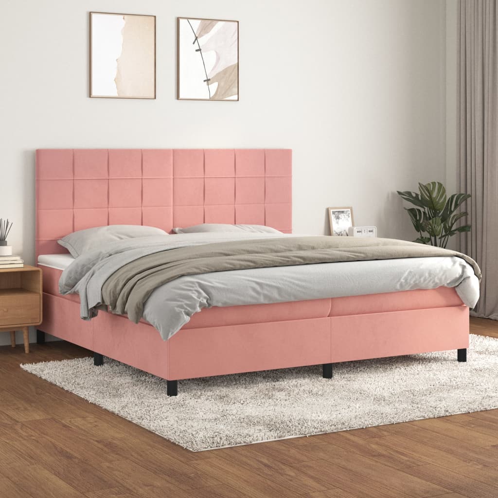 Box Spring Postel S Matrací Samet Růžová