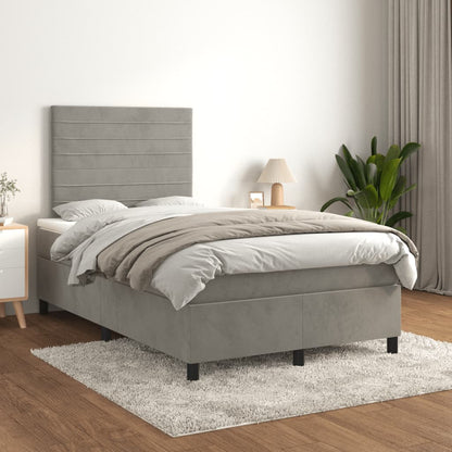 Box Spring Postel S Matrací Samet Světle Šedá