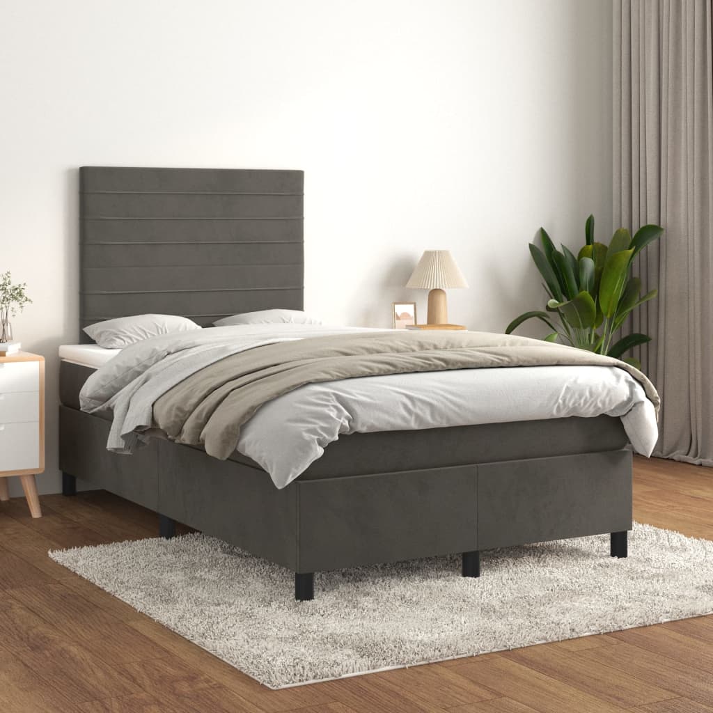 Box Spring Postel S Matrací Samet Tmavě Šedá