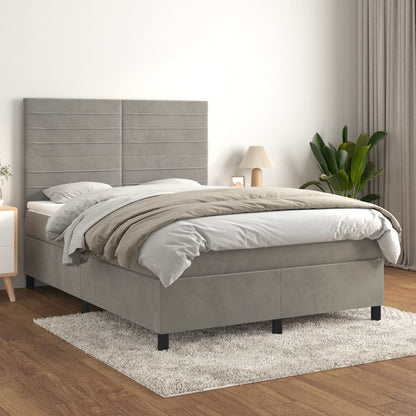 Box Spring Postel S Matrací Samet Světle Šedá