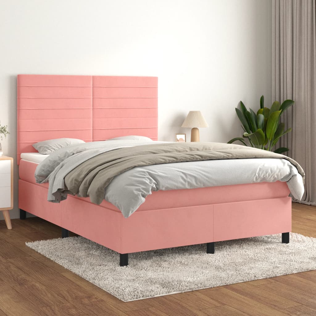 Box Spring Postel S Matrací Samet Růžová