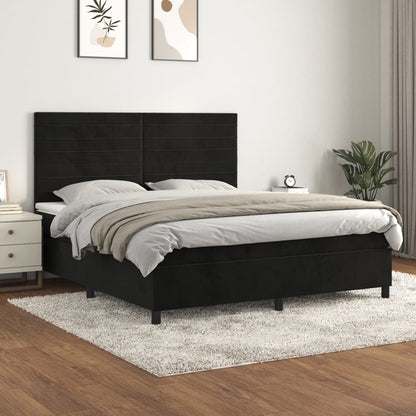 Box Spring Postel S Matrací Černá Samet Černá