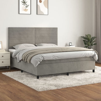 Box Spring Postel S Matrací Samet Světle Šedá