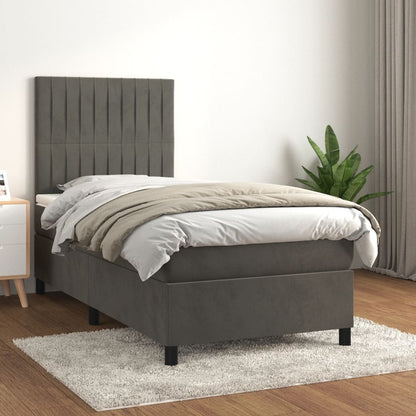 Box Spring Postel S Matrací Samet Tmavě Šedá