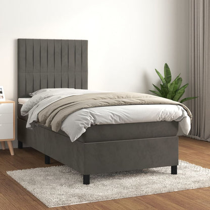 Box Spring Postel S Matrací Samet Tmavě Šedá