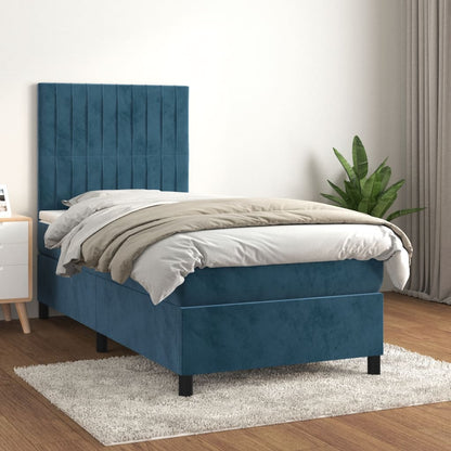 Box Spring Postel S Matrací Tmavě Modrá Samet Tmavě Moddrá