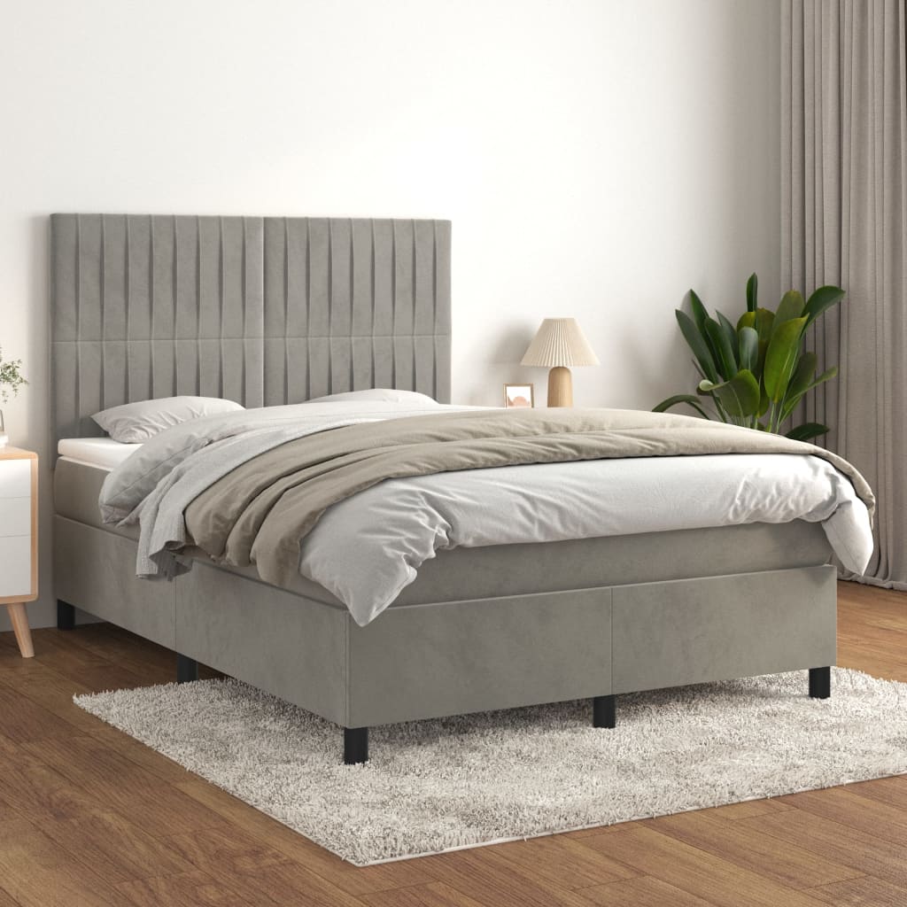 Box Spring Postel S Matrací Samet Světle Šedá