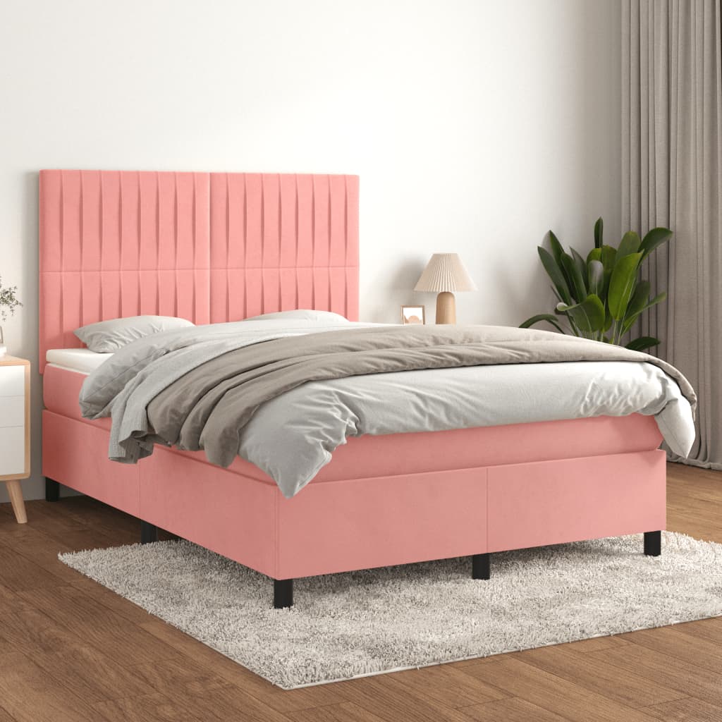 Box Spring Postel S Matrací Samet Růžová