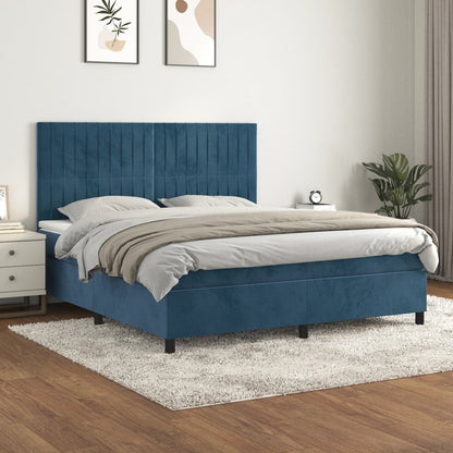 Box Spring Postel S Matrací Tmavě Modrá Samet Tmavě Moddrá