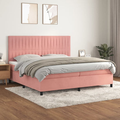Box Spring Postel S Matrací Samet Růžová