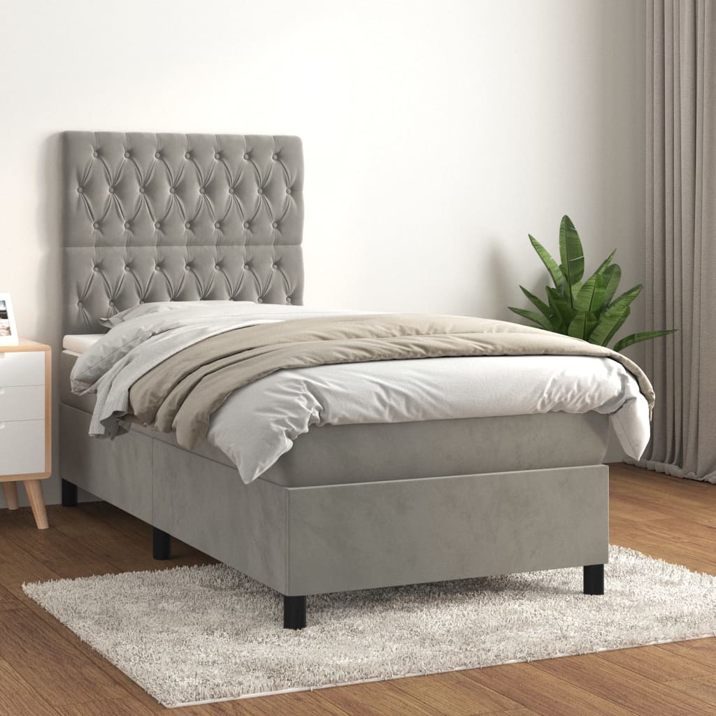 Box Spring Postel S Matrací Samet Světle Šedá