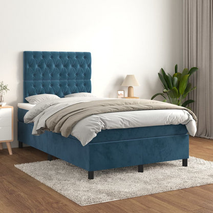 Box Spring Postel S Matrací Tmavě Modrá Samet Tmavě Moddrá