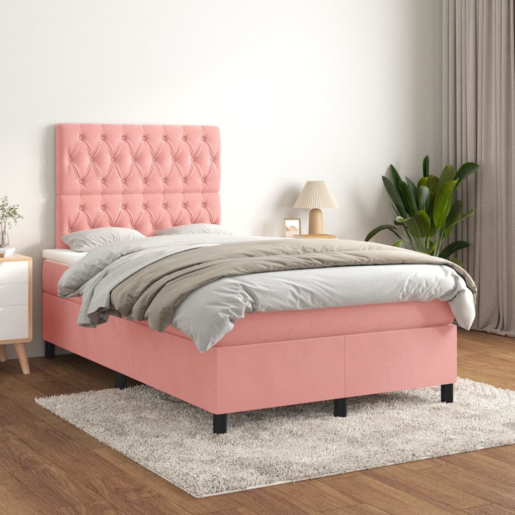 Box Spring Postel S Matrací Samet Růžová