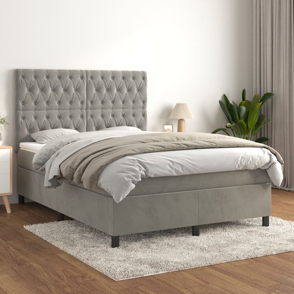 Box Spring Postel S Matrací Samet Světle Šedá