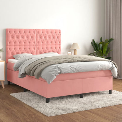 Box Spring Postel S Matrací Samet Růžová