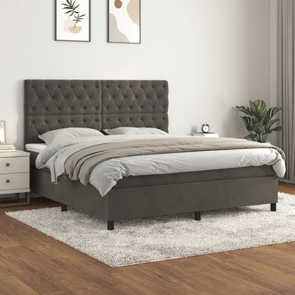 Box Spring Postel S Matrací Samet Tmavě Šedá