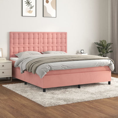 Box Spring Postel S Matrací Samet Růžová